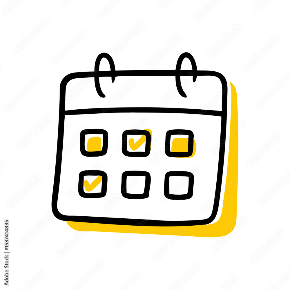 Poster hand draw calendar sign chack on transparent background for web and graphic design