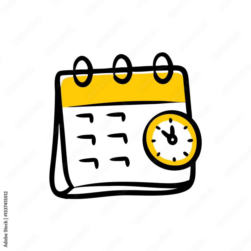 Poster hand draw calendar with time on transparent background for web and graphic design