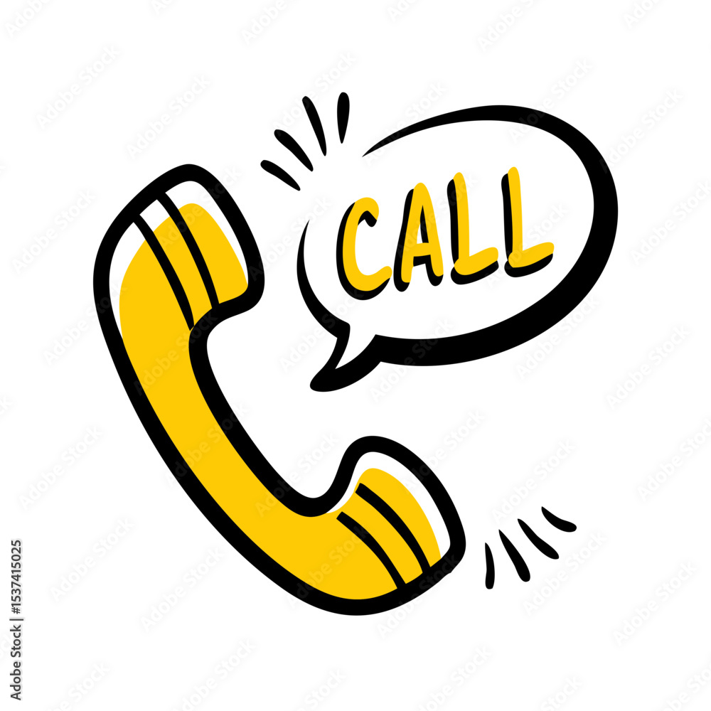 Aufkleber hand draw call on transparent background for web and graphic design