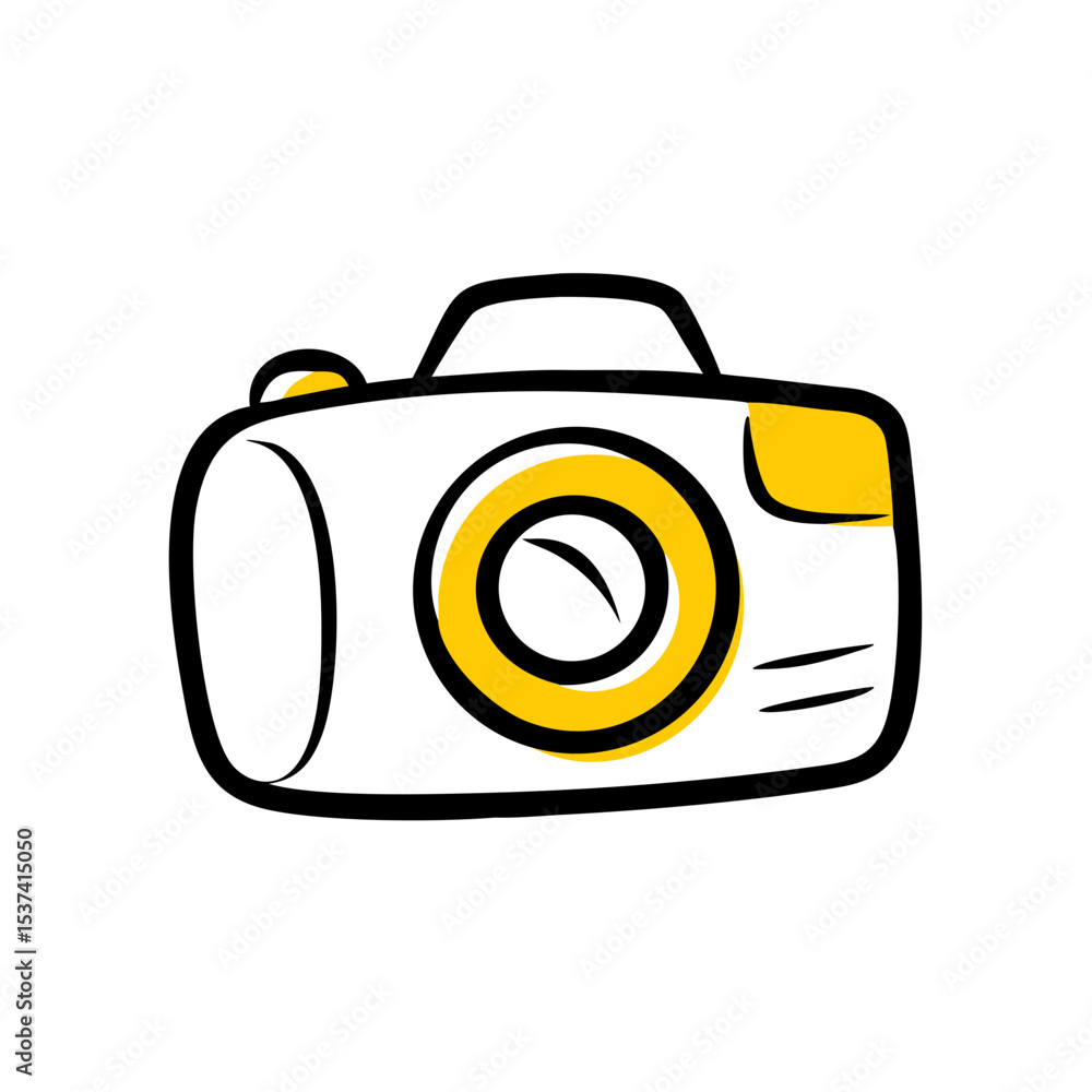 Poster hand draw camera icon on transparent background for web and graphic design