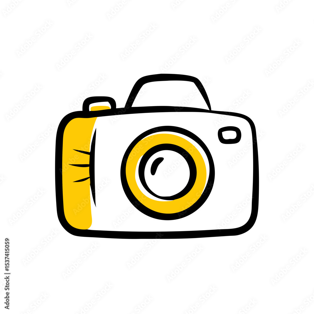 Poster hand draw camera icon on transparent background for web and graphic design