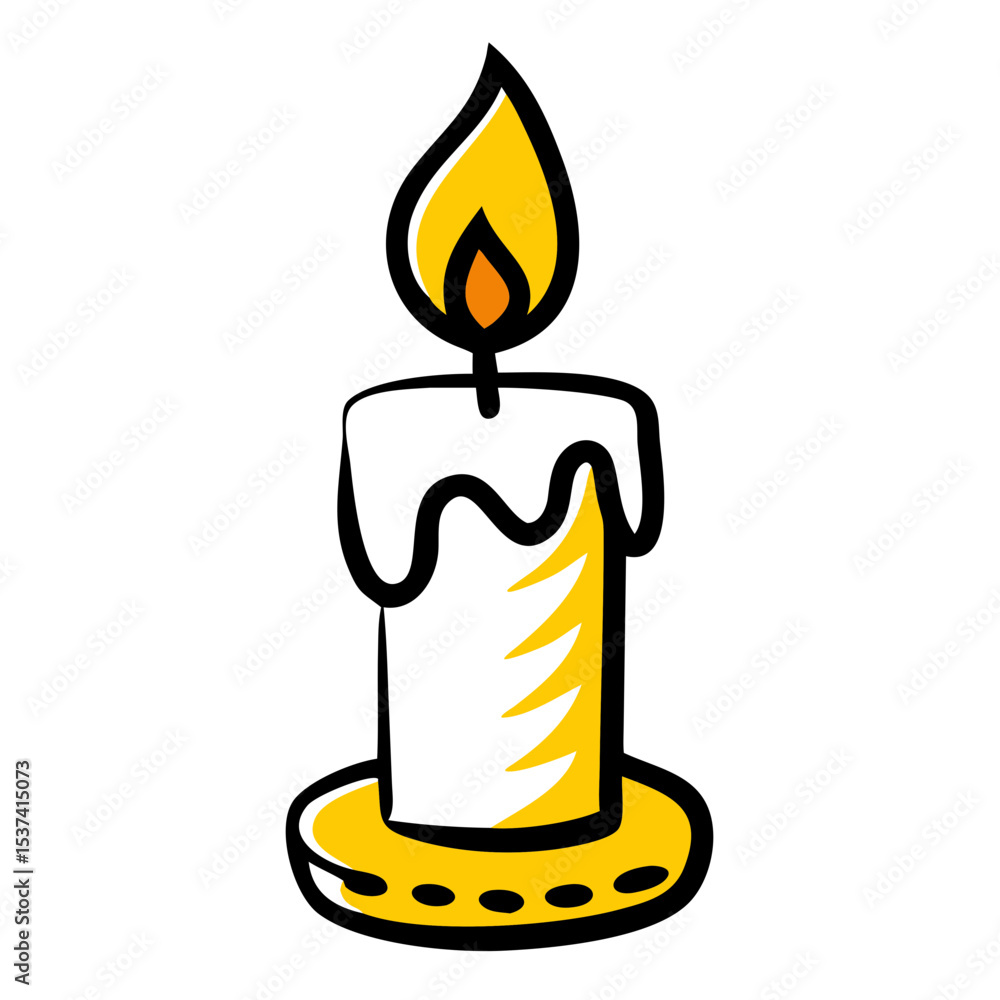 Poster hand draw candle with flame icon on transparent background for web and graphic design