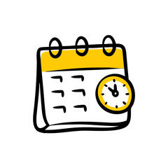 Hand Draw calendar with time on transparent background for web and graphic design