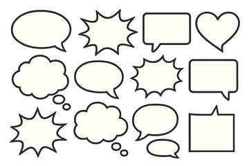 Vector illustration featuring a set of comic speech bubbles on a transparent background