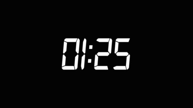 1:30 second timer countdown animation, countdown timer animation from 90s to 0s countdown timer animation on transparent  on black  background.4k video