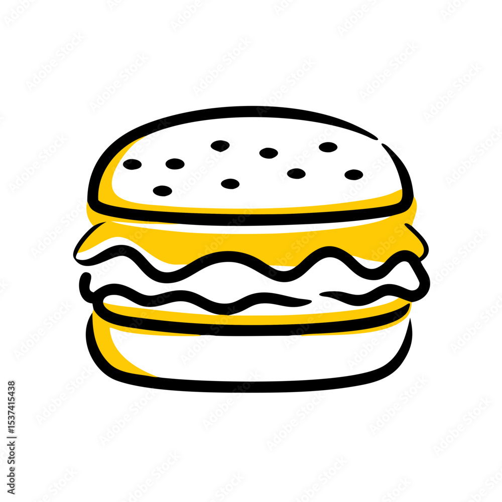 Poster hand draw cheeseburger icon on transparent background for web and graphic design