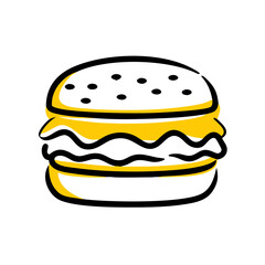 Hand Draw cheeseburger icon on transparent background for web and graphic design