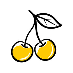 Hand Draw cherries icon on transparent background for web and graphic design
