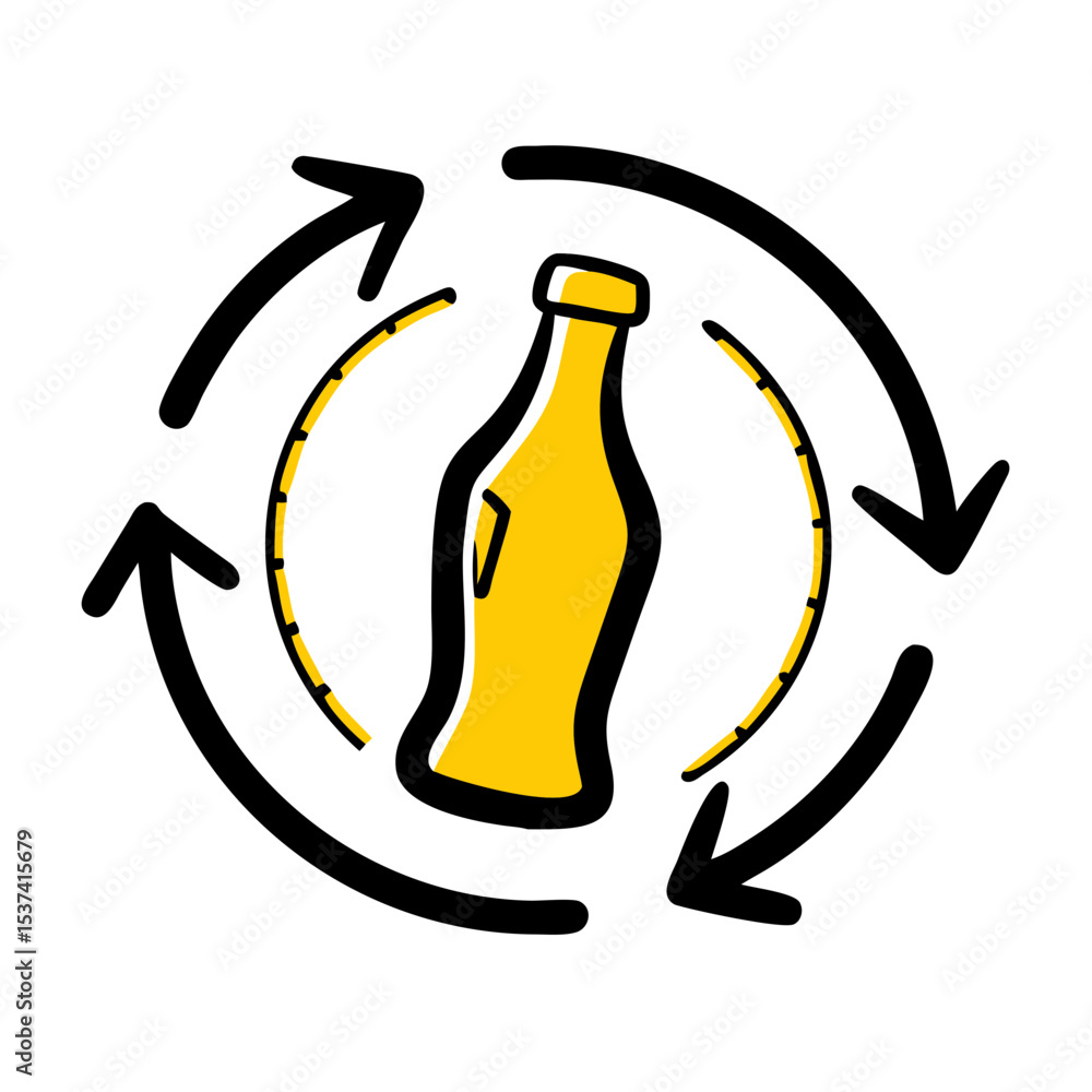 Aufkleber hand draw circular arrows around bottle icon on transparent background for web and graphic design