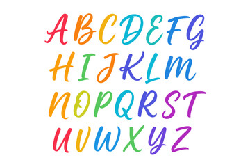 Fototapeta premium Vector illustration of full color handwriting paint brush lettering latin alphabet letters
