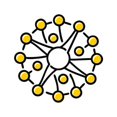 Hand Draw circuit lines with round nodes on transparent background for web and graphic design