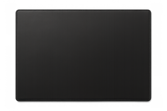 Rectangular black metallic plate with rounded corners on a transparent background, ideal for mockups and presentations