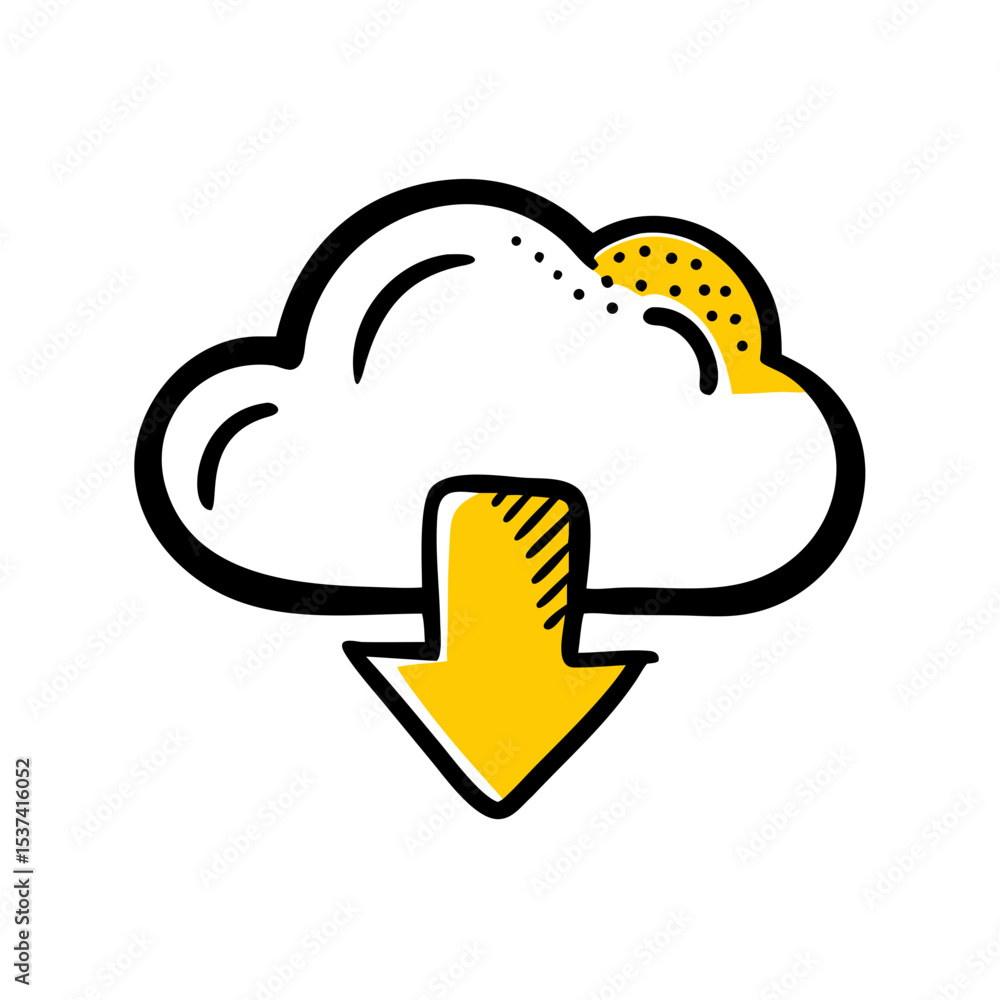 Aufkleber hand draw cloud download upload icon on transparent background for web and graphic design