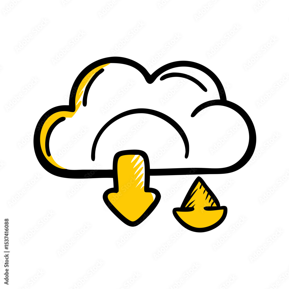 Aufkleber hand draw cloud with upload download icon on transparent background for web and graphic design