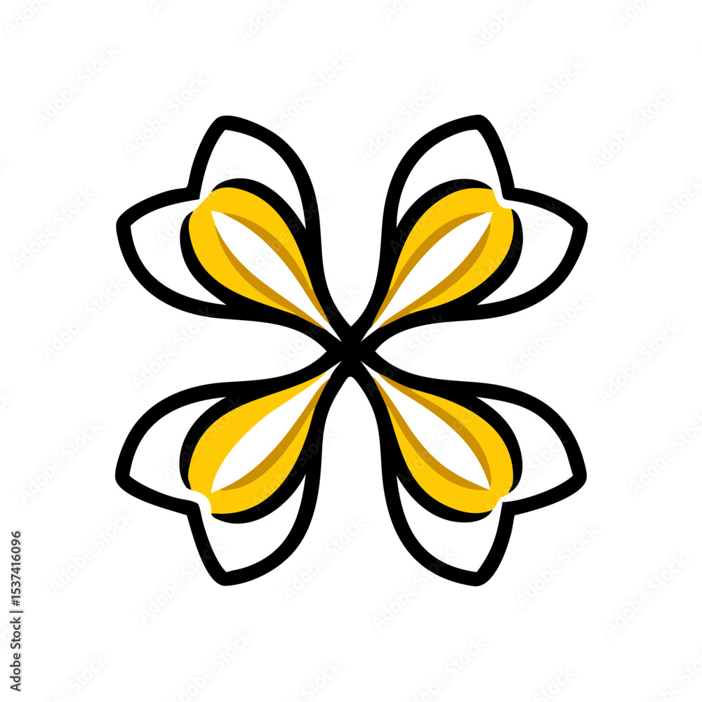 Poster hand draw clover style symmetrical flower icon on transparent background for web and graphic design