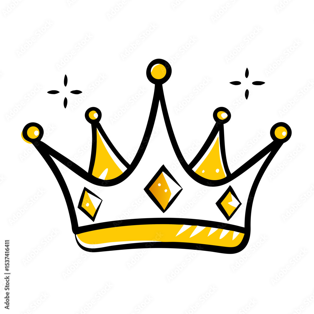 Poster hand draw crown with diamonds on transparent background for web and graphic design