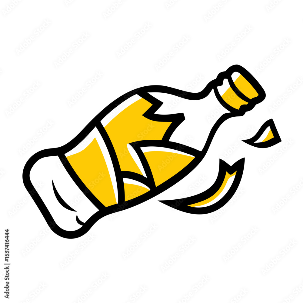 Poster hand draw crushed bottle icon on transparent background for web and graphic design