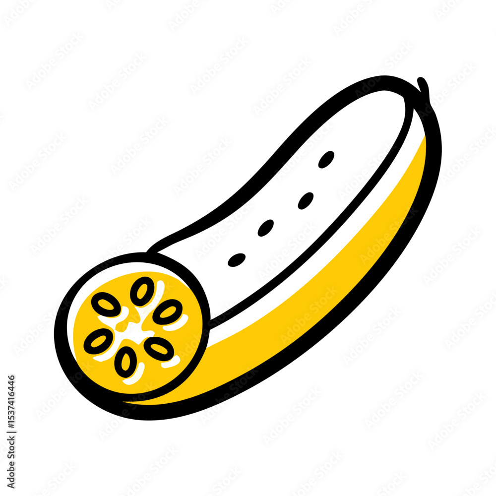 Poster hand draw cucumber slice icon on transparent background for web and graphic design