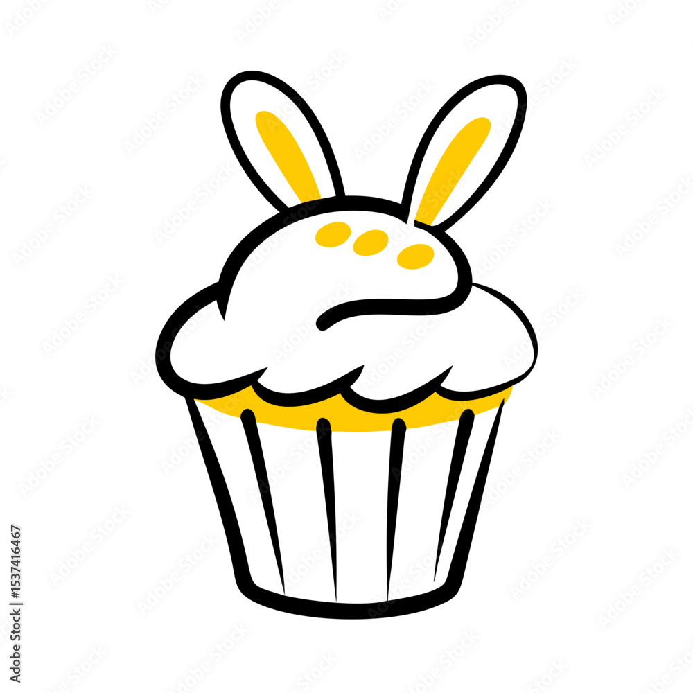 Poster hand draw cupcake with bunny ears icon on transparent background for web and graphic design