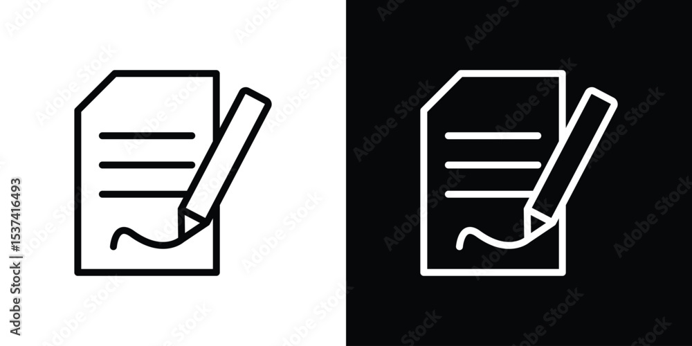 Poster signature file icon set in line.