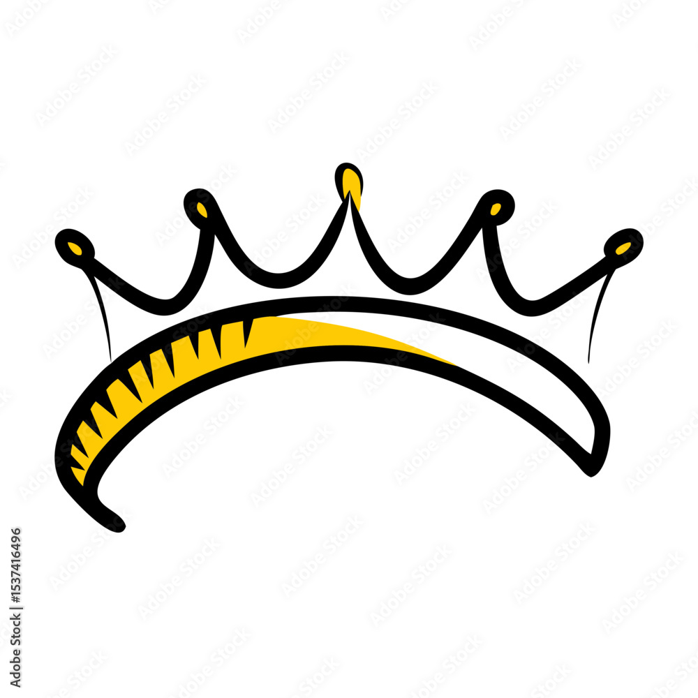 Poster hand draw curved crown on transparent background for web and graphic design