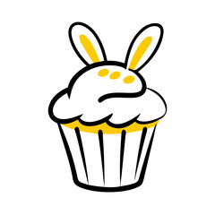 Hand Draw cupcake with bunny ears icon on transparent background for web and graphic design