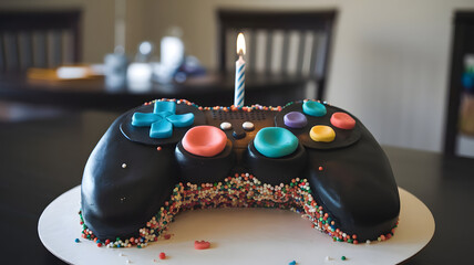 Child�s Video Game Controller Birthday Cake with Fondant Buttons and Sprinkles
