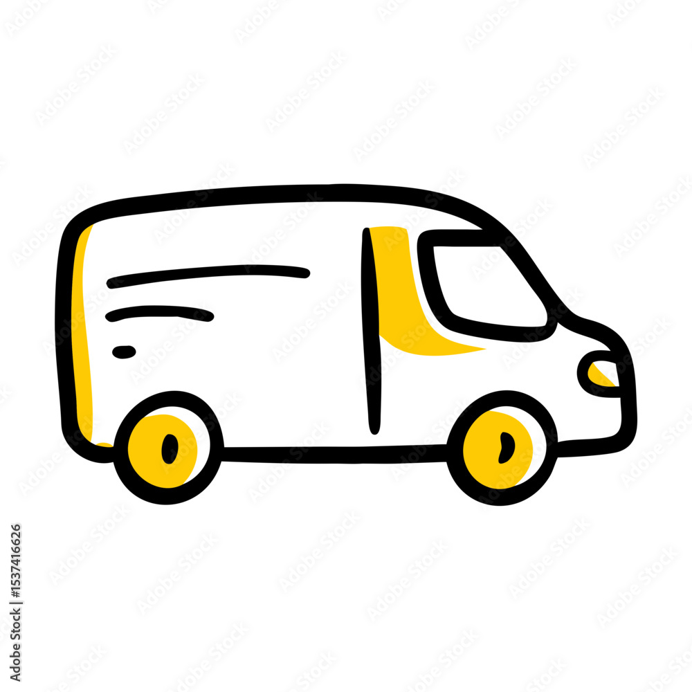 Poster hand draw delivery van icon on transparent background for web and graphic design