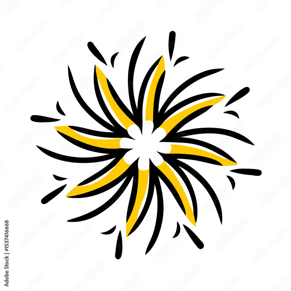 Poster hand draw dense radial bloom with many petals icon on transparent background for web and graphic des