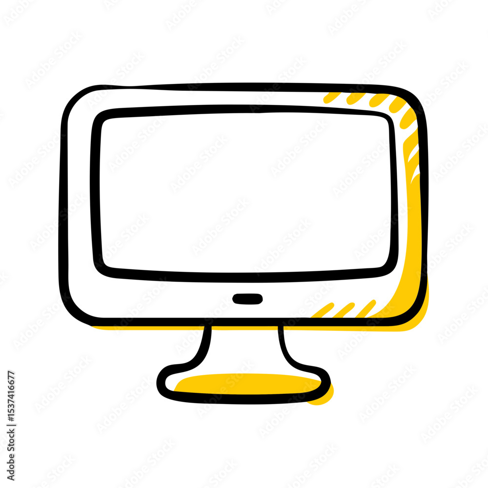 Poster hand draw desktop pc icon on transparent background for web and graphic design