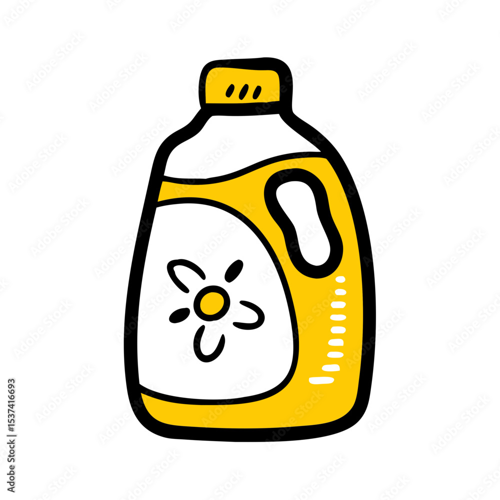 Poster hand draw detergent bottle on transparent background for web and graphic design