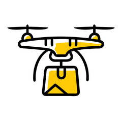 Hand Draw delivery drone icon on transparent background for web and graphic design