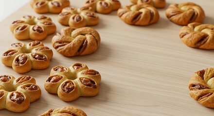 Pastry shapes on a baking board