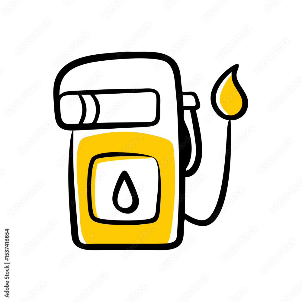 Poster hand draw gas station icon on transparent background for web and graphic design