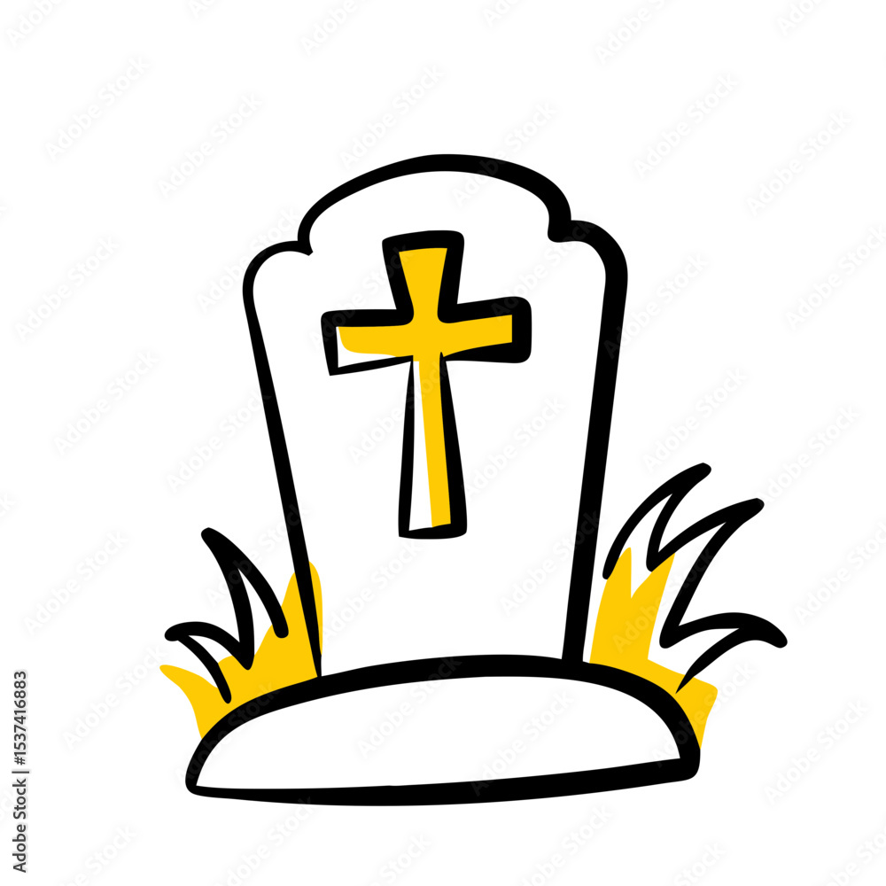 Aufkleber hand draw gravestone with cross icon on transparent background for web and graphic design