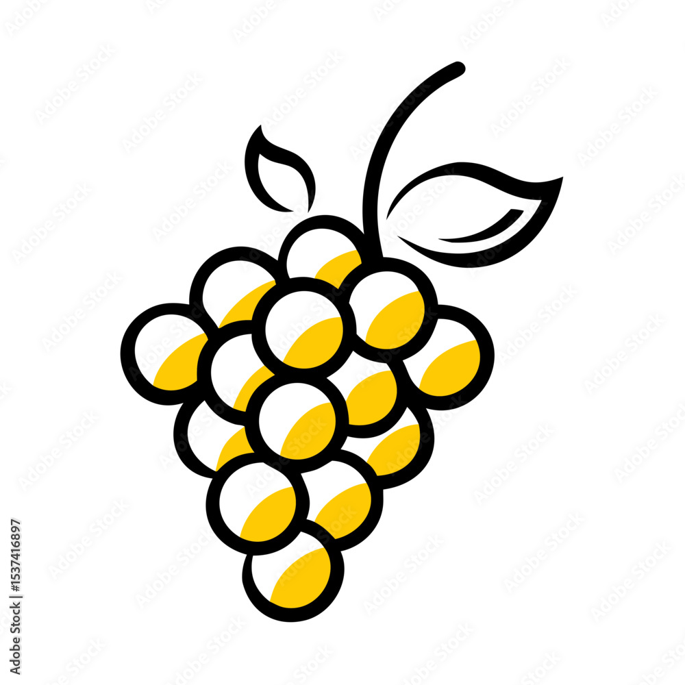 Poster hand draw grapes icon on transparent background for web and graphic design