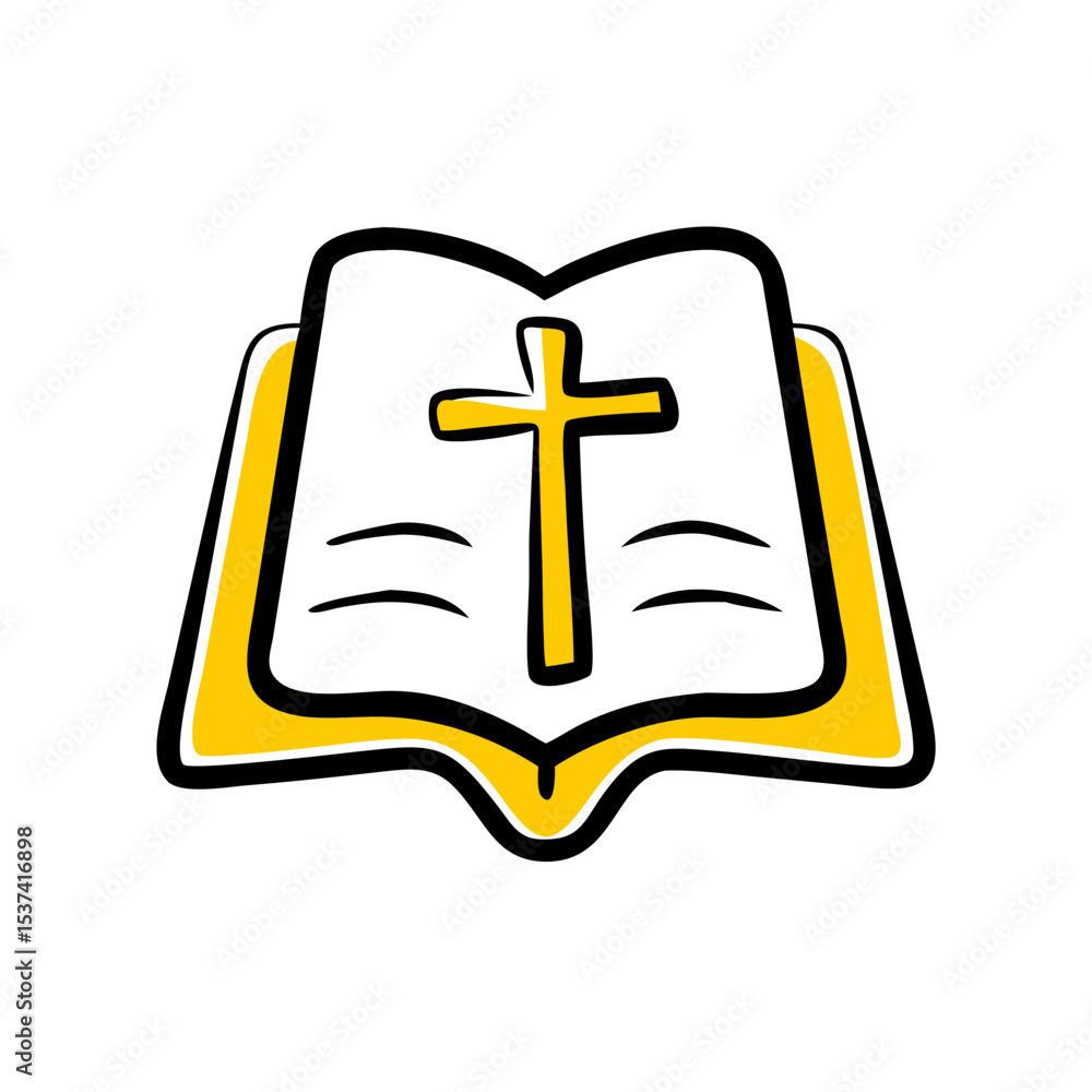 Poster hand draw holy book with cross icon on transparent background for web and graphic design