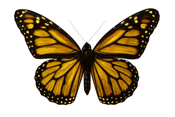 Golden monarch butterfly wings isolated on white