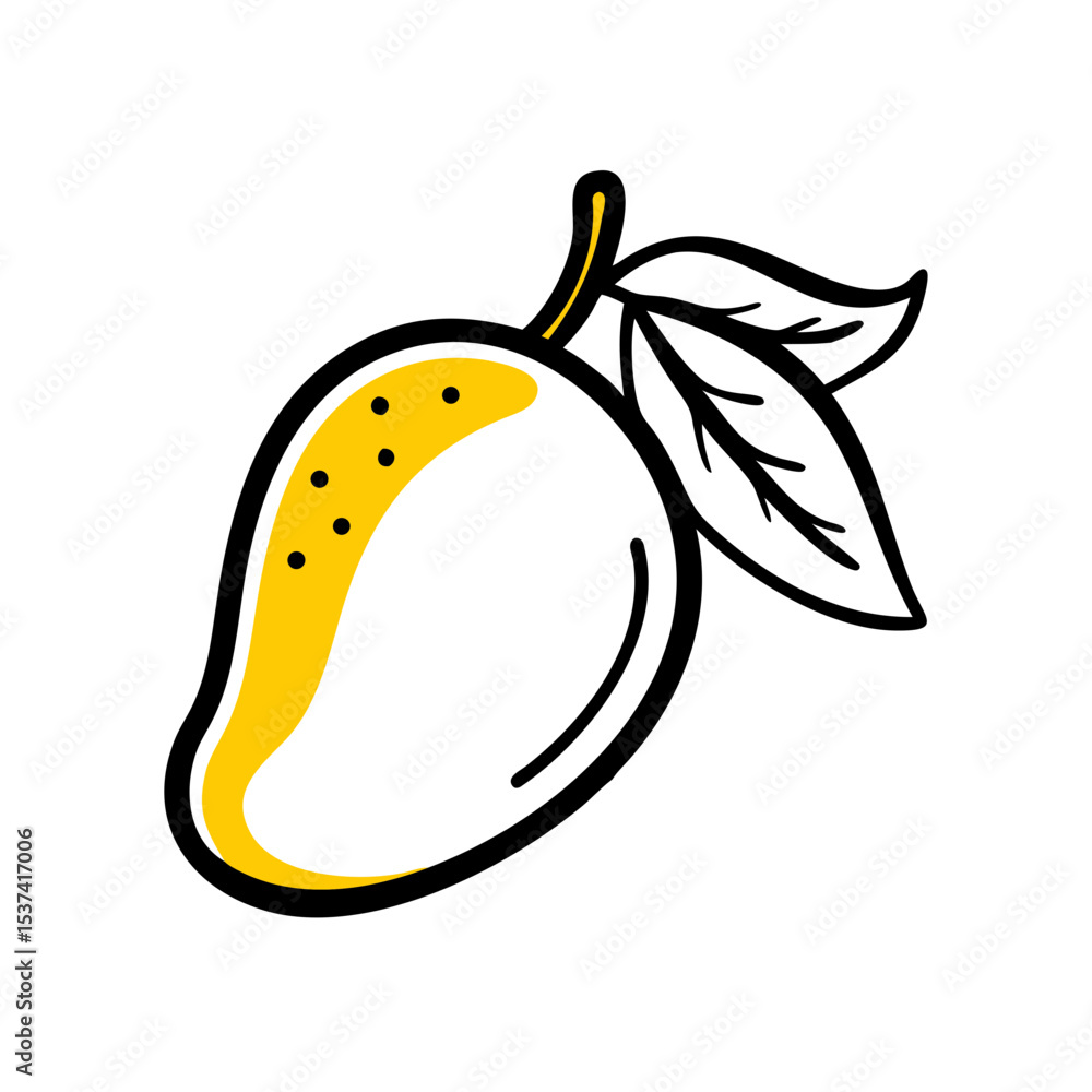 Poster hand draw mango icon on transparent background for web and graphic design