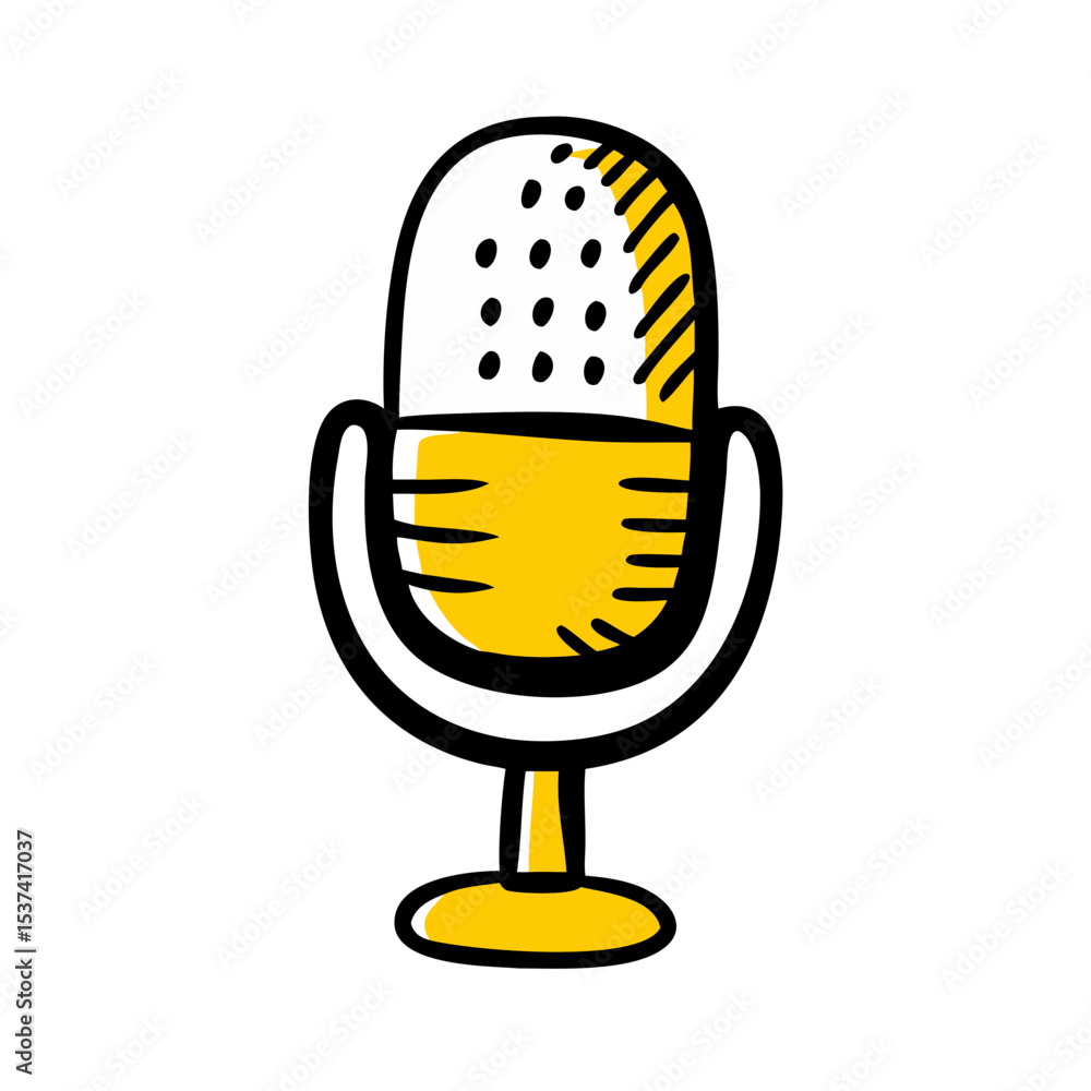 Poster hand draw microphone podcast icon on transparent background for web and graphic design