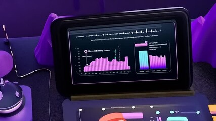 Whimsical data analysis station with stylized planets and charts visualization - Powered by Adobe