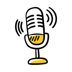 Hand Draw microphone with signal icon on transparent background for web and graphic design
