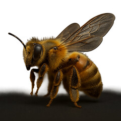 Closeup of a honeybee on black background