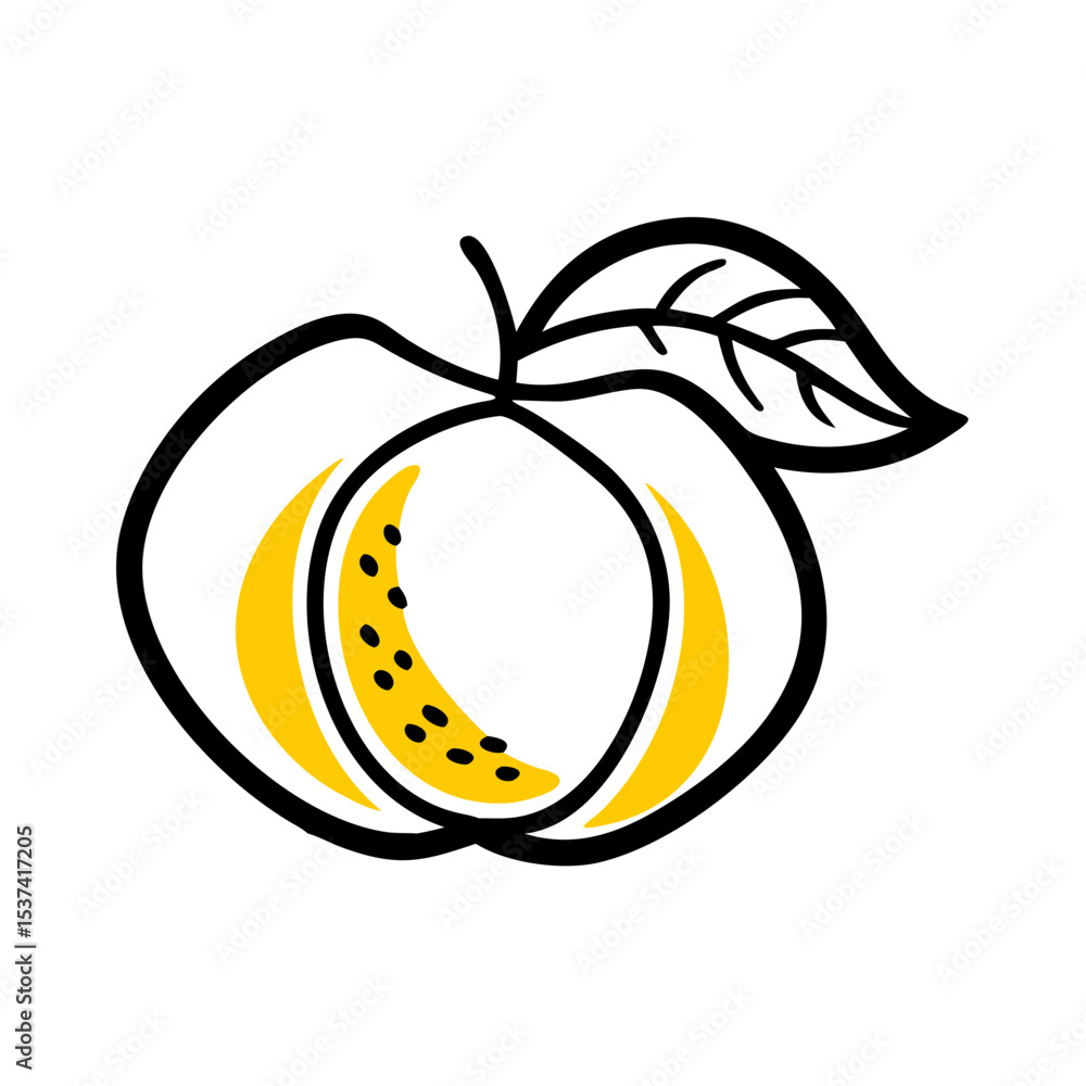 Poster hand draw peach icon on transparent background for web and graphic design