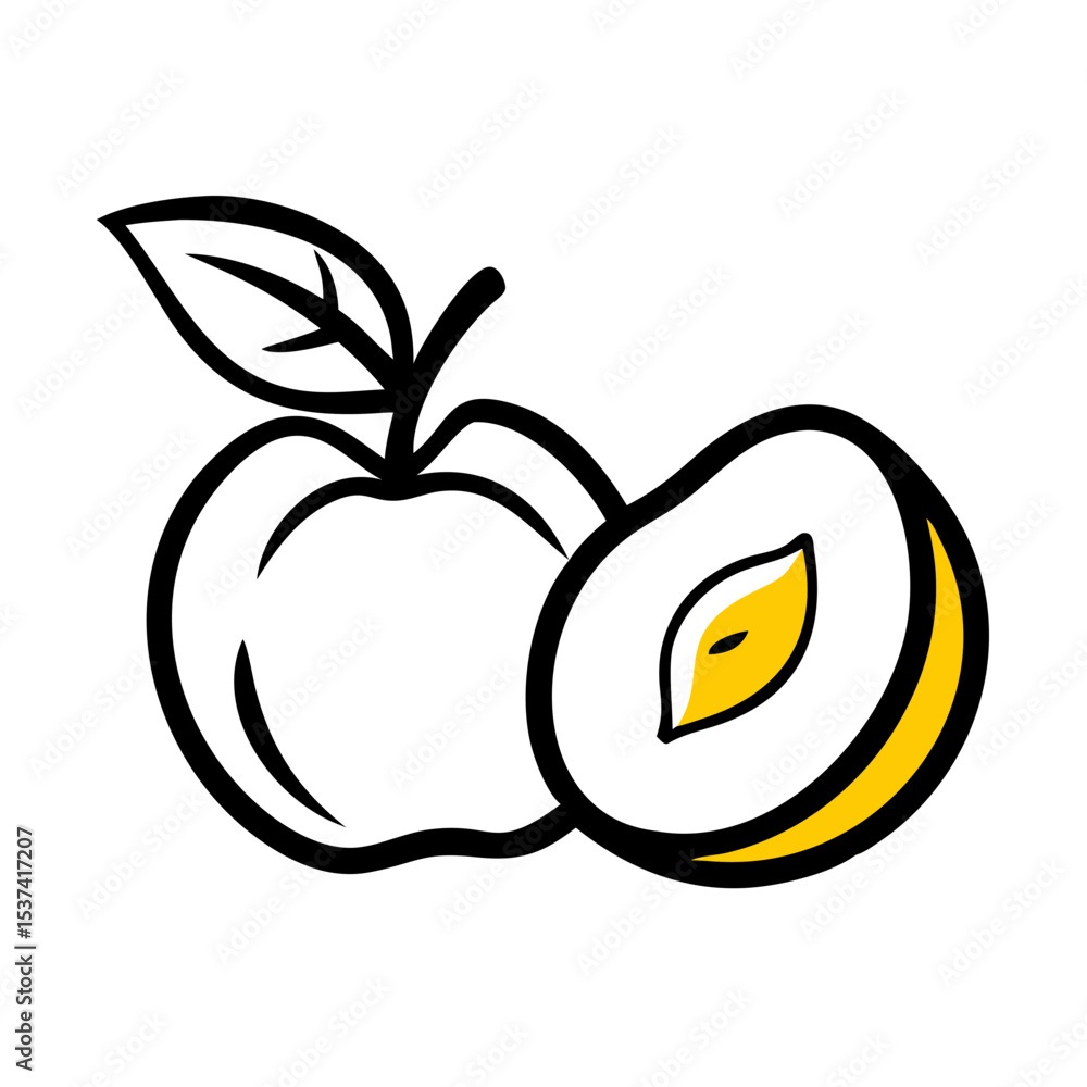 Poster hand draw peach or nectarine icon on transparent background for web and graphic design