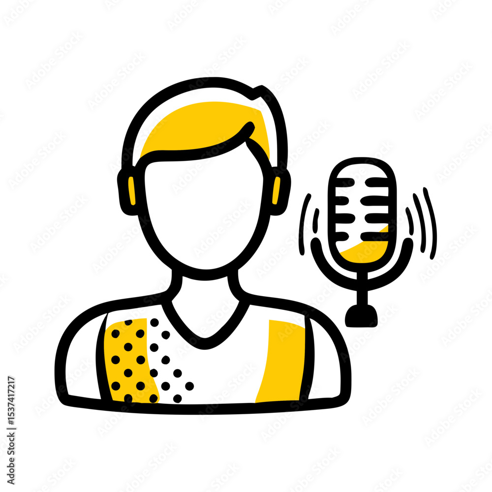 Poster hand draw podcast listener icon on transparent background for web and graphic design