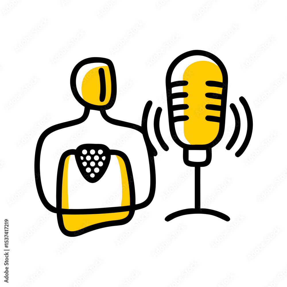 Poster hand draw podcast interview icon on transparent background for web and graphic design