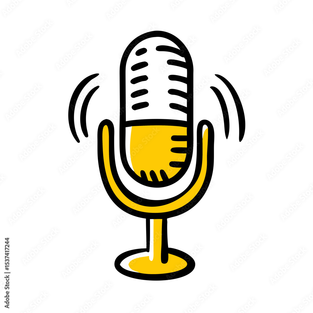 Poster hand draw podcast recording symbol on transparent background for web and graphic design