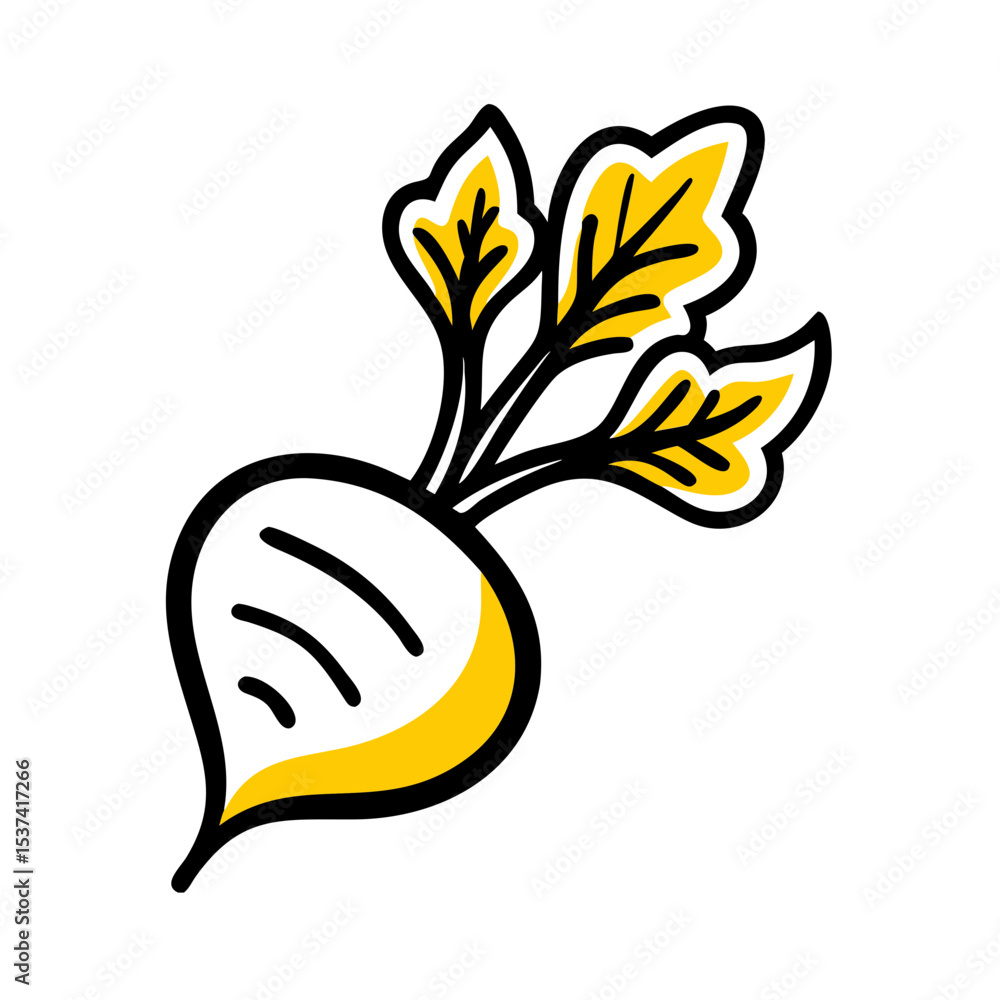 Poster hand draw radish icon on transparent background for web and graphic design