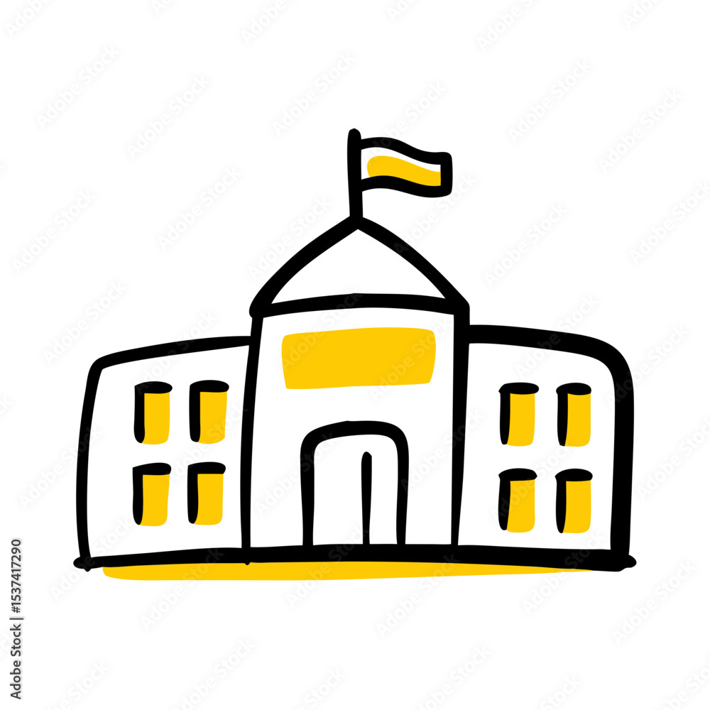 Poster hand draw school building icon on transparent background for web and graphic design